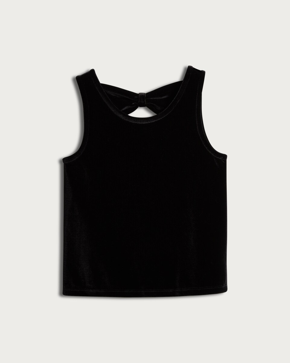 image 1 of F&F Girls Velvet Bow Back Top in Black
