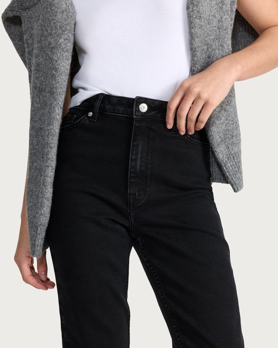 image 1 of F&F High Rise Slim Ankle Grazer Jeans in Black