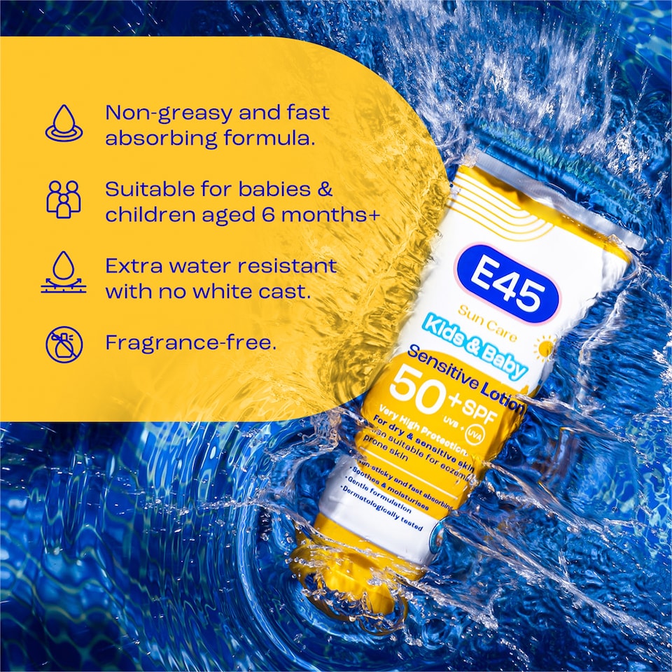 image 1 of E45 Sun Care Kids & Baby Sensitive Sun Cream Lotion SPF50+ 180ml