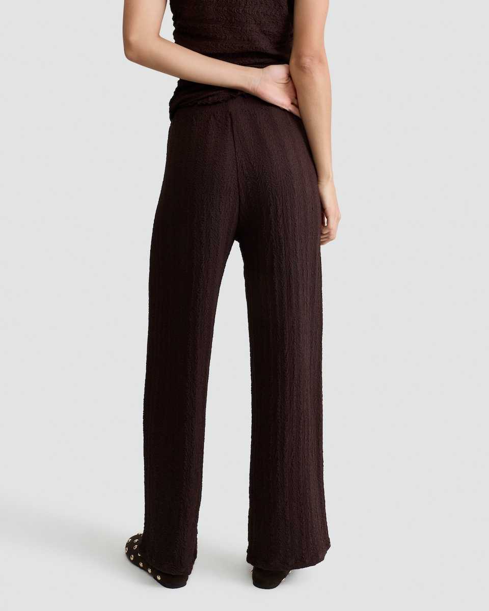 image 1 of F&F Textured Wide Leg Co-ord Trousers in Chocolate