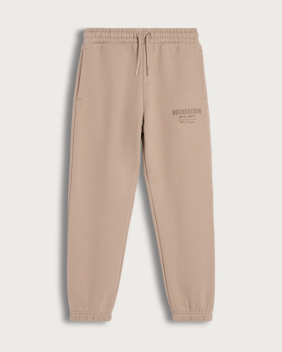 F&F Active Boys Cotton Rich Slogan Cuffed Joggers in Stone