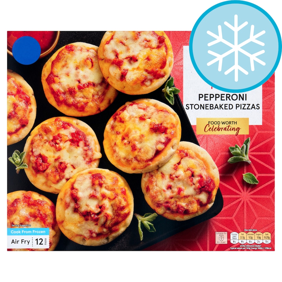Tesco 12 Pepperoni Mini Stonebaked Pizzas 324g