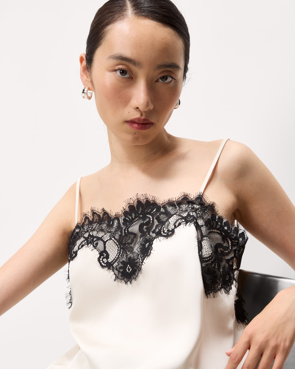 image 1 of The F&F Edit Satin Lace Trim Co-ord Cami Top in Ivory