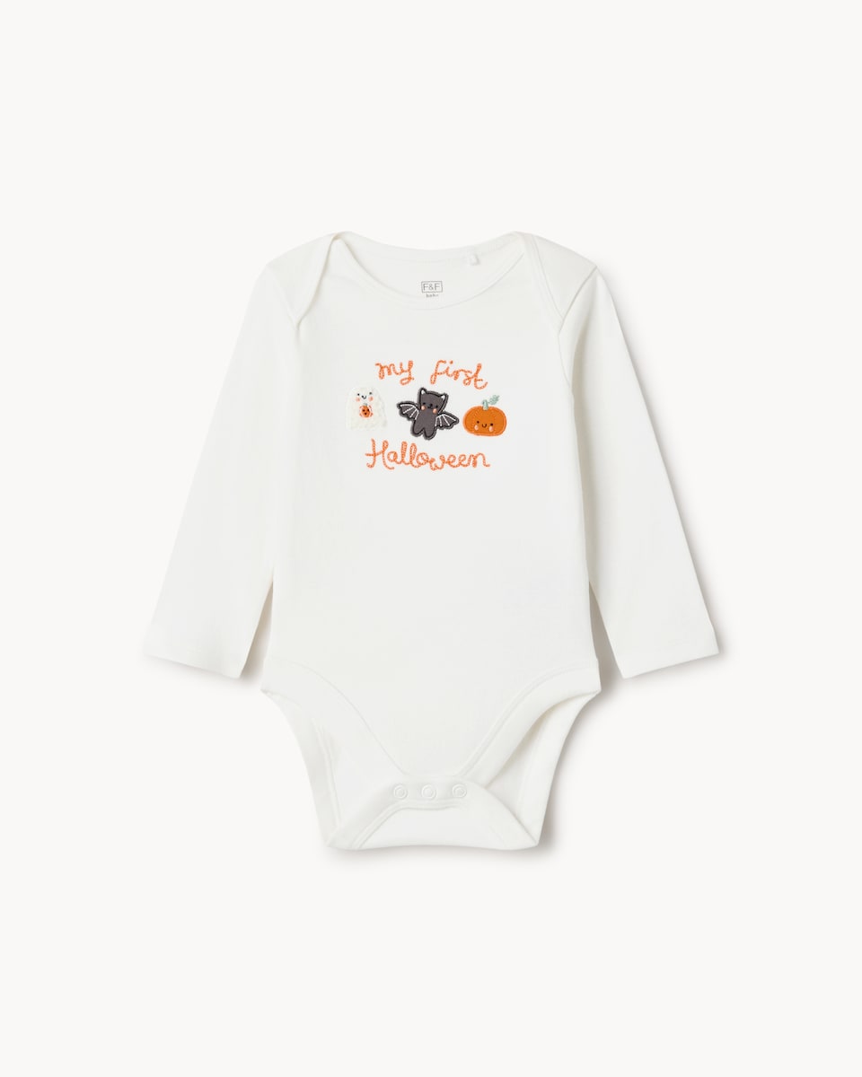 image 1 of F&F Baby Pure Cotton My First Halloween Bodysuit in White