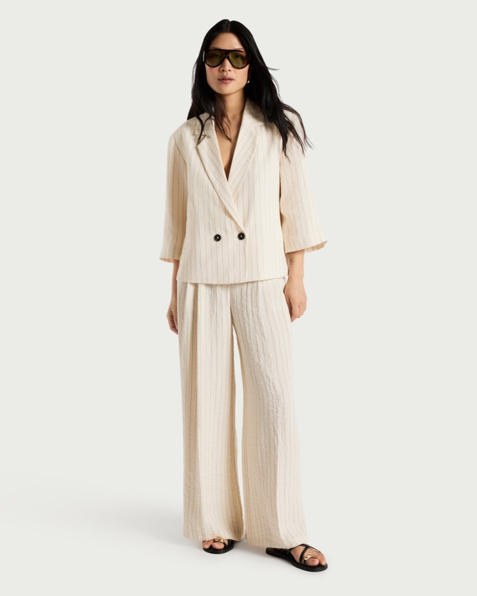 image 1 of F&F Pinstripe Super Wide Leg Co-ord Trousers in Ecru
