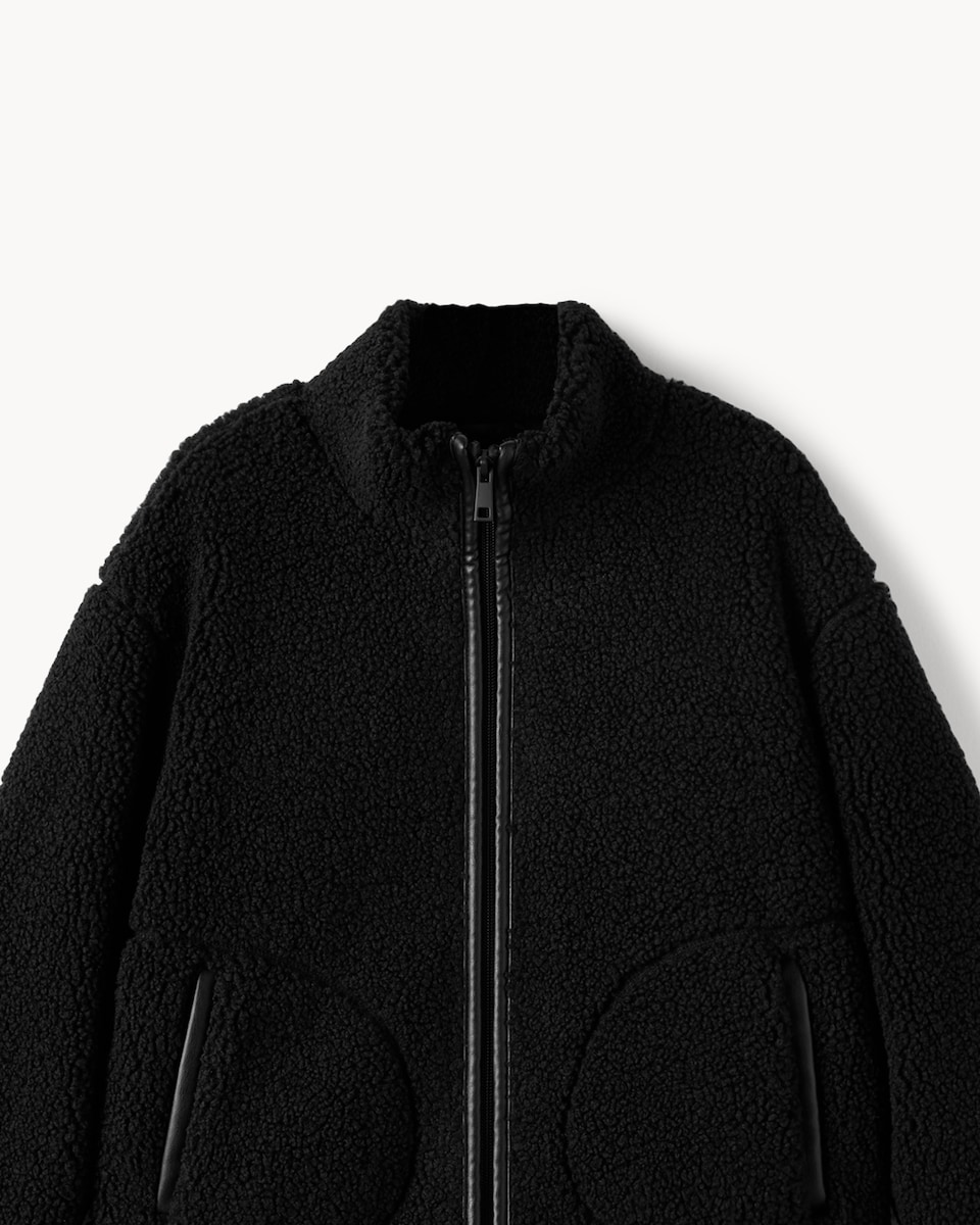 image 1 of F&F Girls Borg Zip Up Jacket in Black
