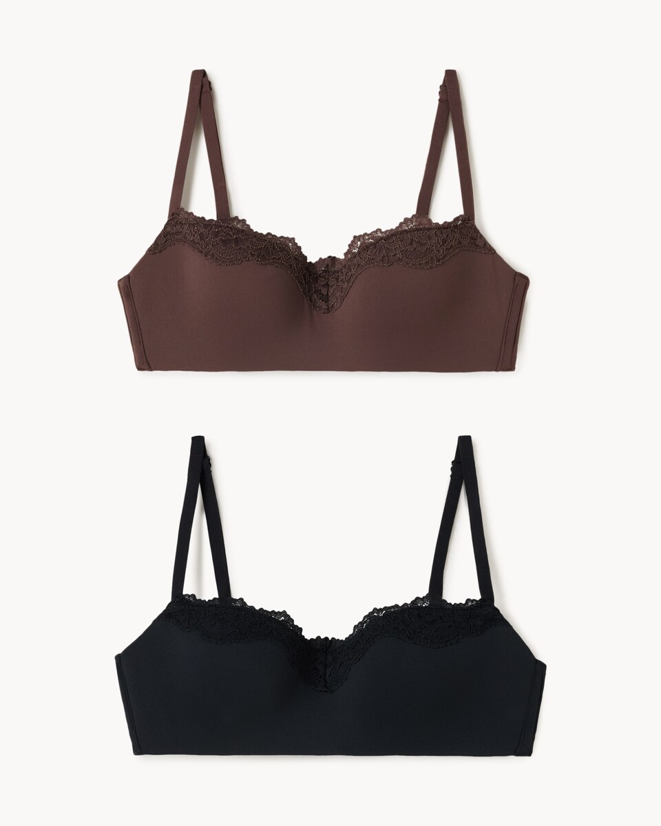 image 1 of F&F 2-Pack Lace Trim Smooth Non Wired Contour Bras in Multi