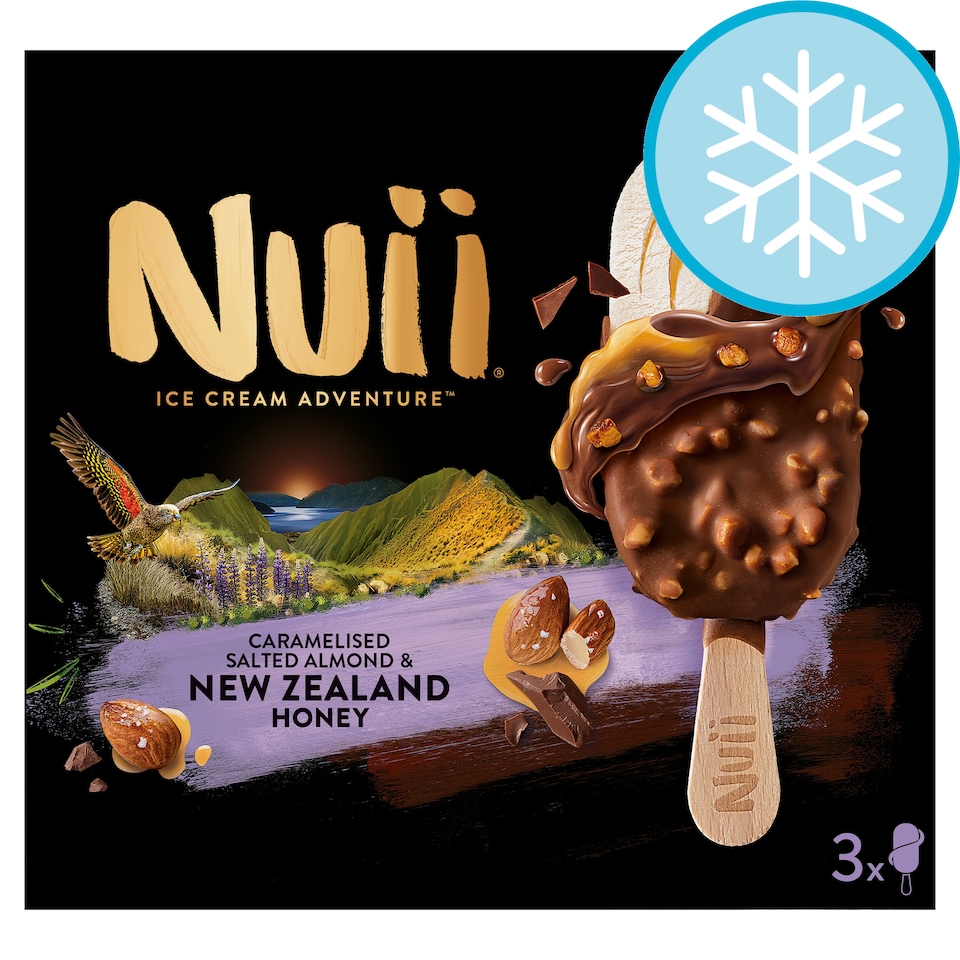 Nuii Caramelised Salted Almond & New Zealand Honey Ice Cream Sticks 3x90ml