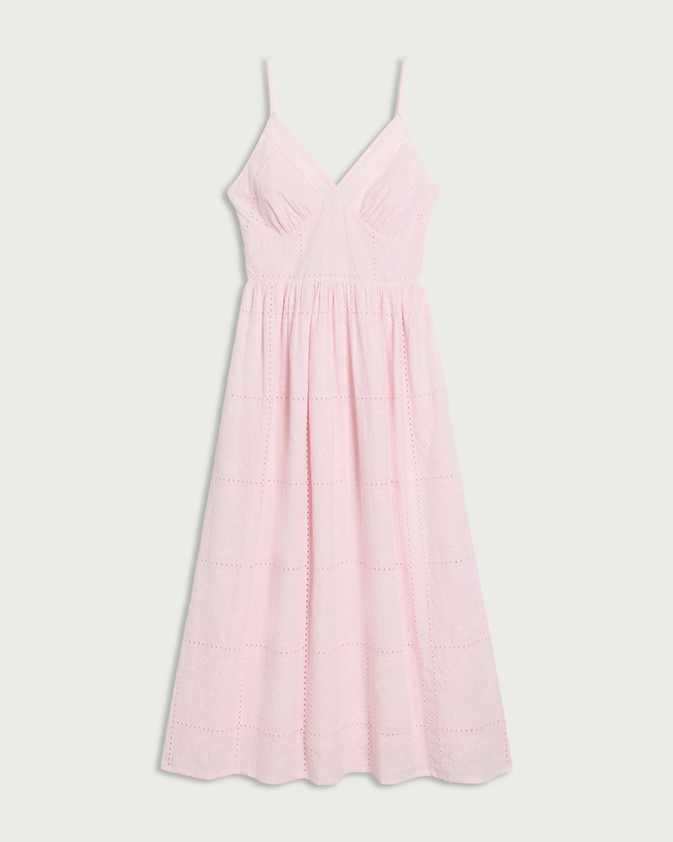image 1 of The F&F Edit Pure Cotton Embroidered Patchwork Midi Dress in Pink