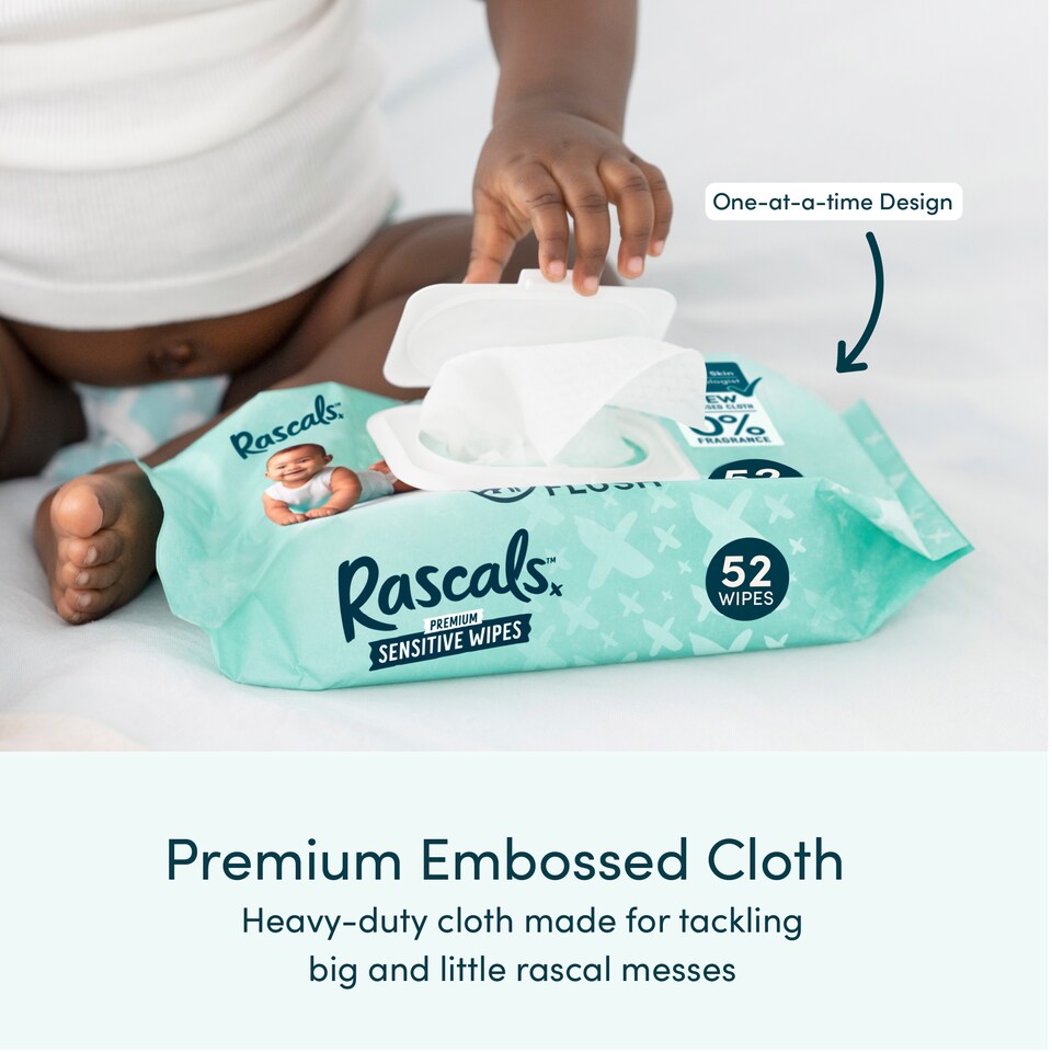 image 1 of Rascals Premium Sensitive Wipes, Biodegradable | 12 x 52 (624) Baby Wipes