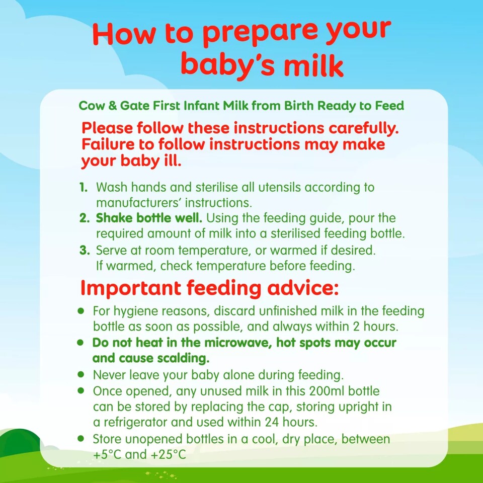image 1 of Cow & Gate 1 First Baby Milk Formula Liquid Ready to Feed from Birth 1L