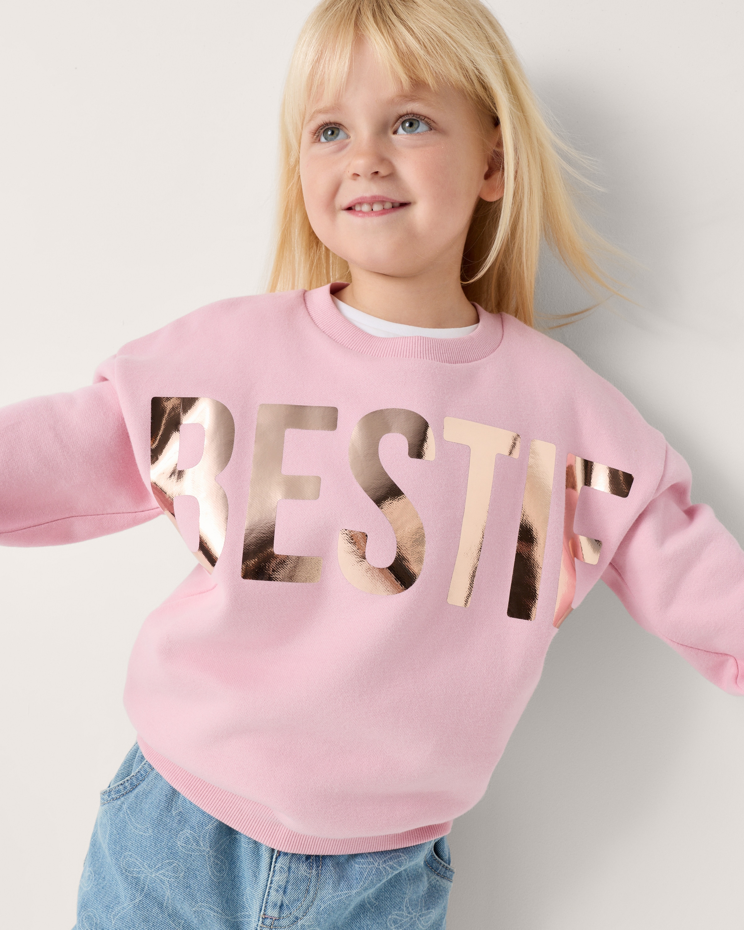 F&F Girls Cotton Rich Bestie Sweatshirt in Pink