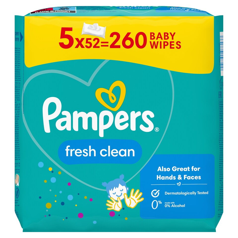 Pampers Fresh Clean Nedves Törlőkendő, 5 csomag = 260 db  1. kép
