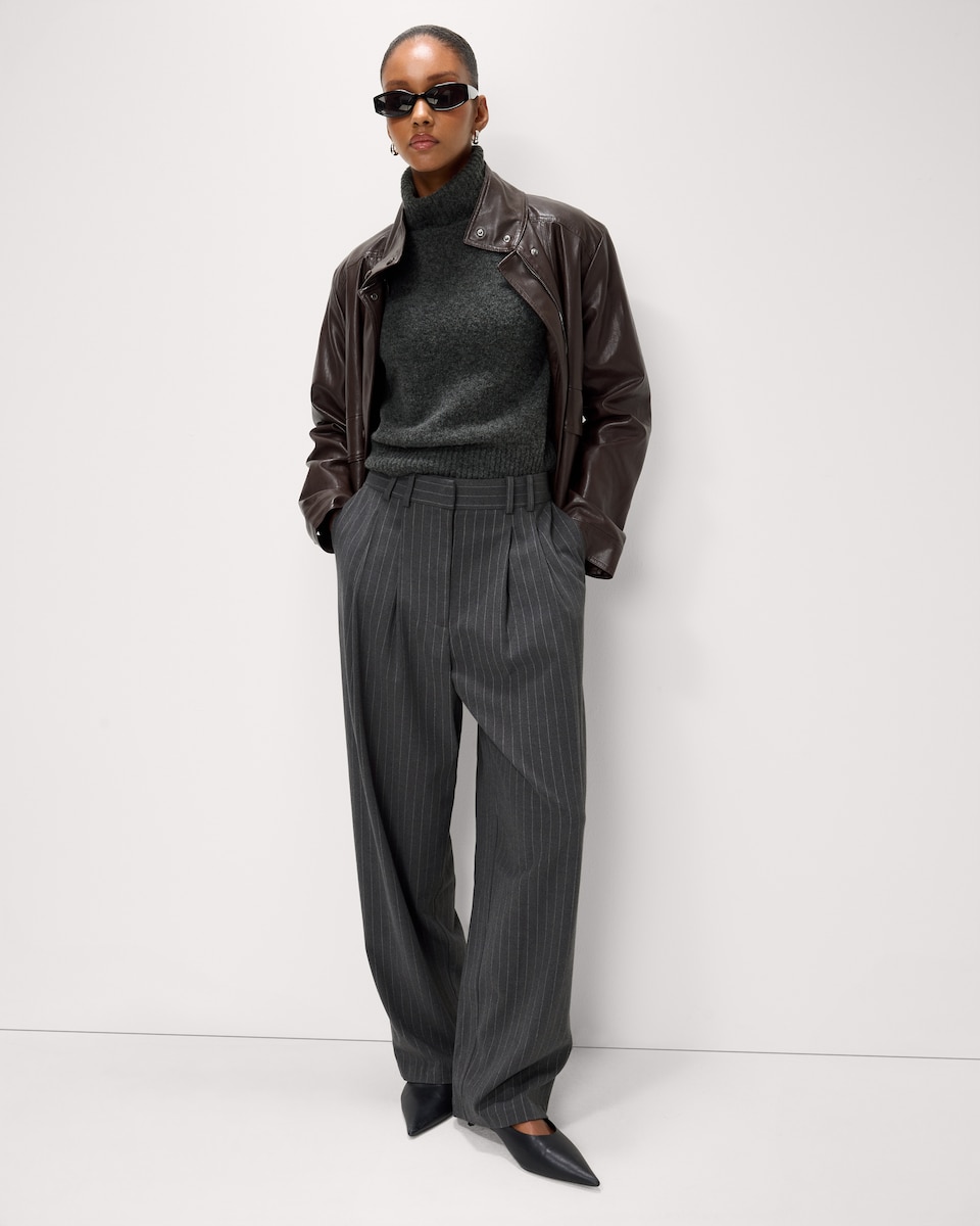 image 1 of F&F Pleated Pinstripe Wide Leg Trousers in Grey