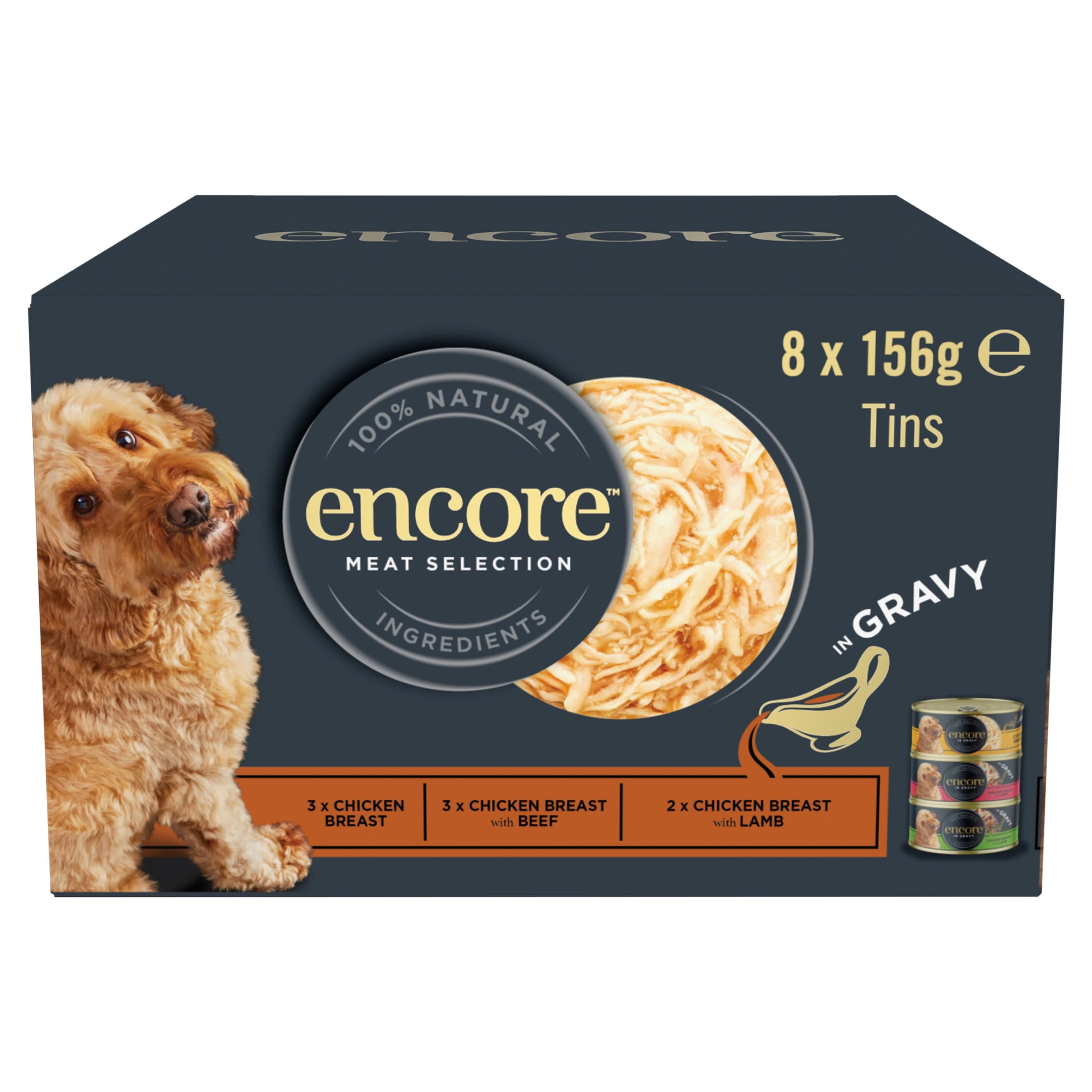Encore Natural Wet Dog Food Meat Selection in Gravy Tins 8 x 156g