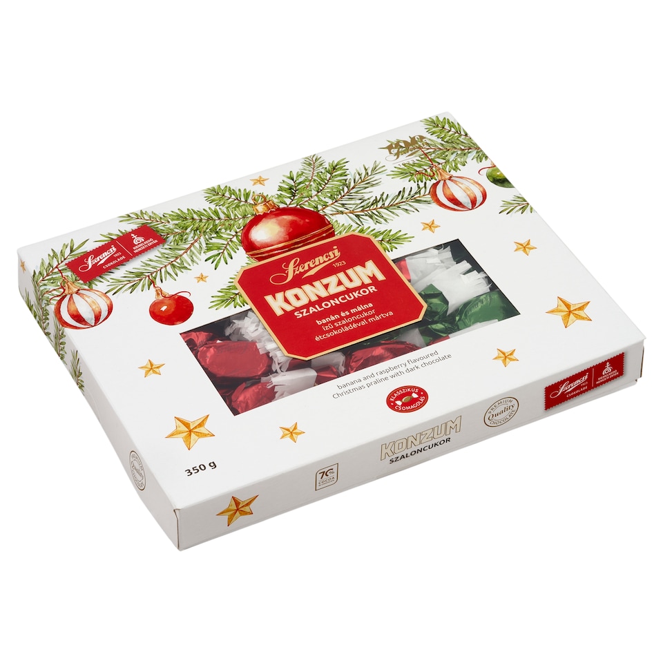 Szerencsi Konzum Banana and Raspberry Flavored Candy Dipped in Dark Chocolate 350 g