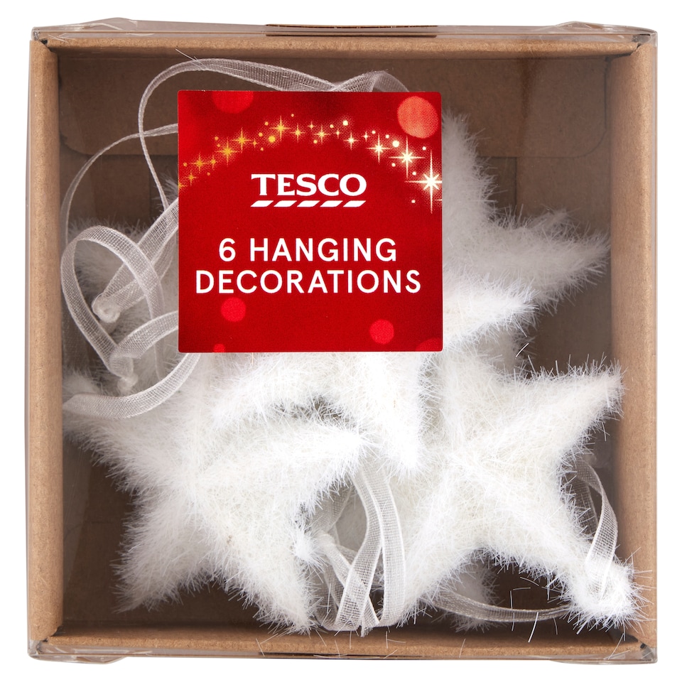 Tesco Fluffy Star Hanging Decoration 6 pcs
