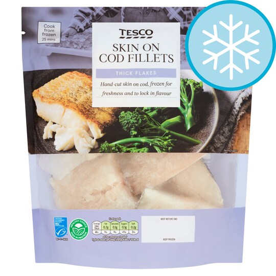Tesco Skin On Cod Fillets 540G Tesco Groceries