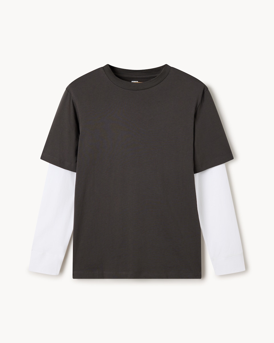 image 1 of F&F Pure Cotton Double Layered T-Shirt in Grey Marl
