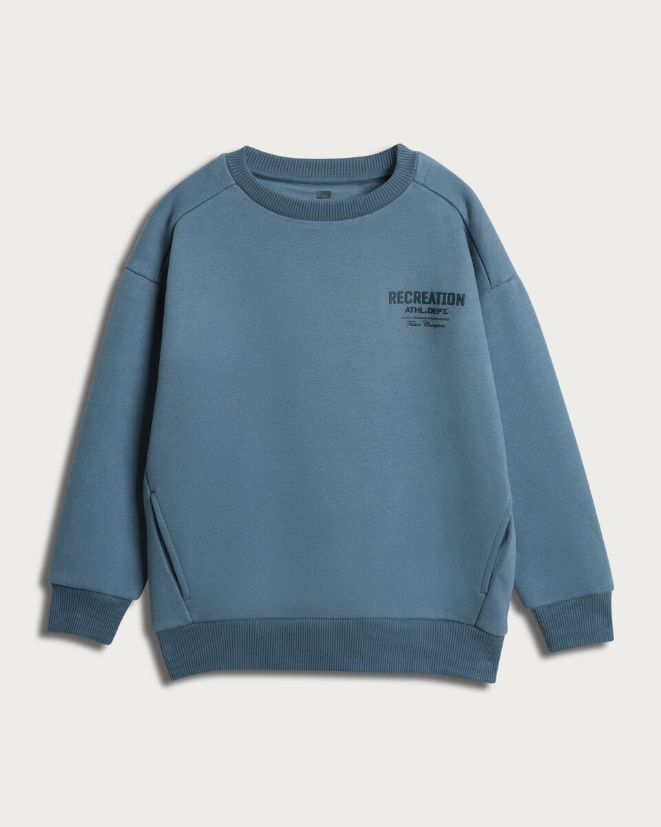 image 1 of F&F Active Cotton Rich Athl. Dept. Slogan Sweatshirt in Blue