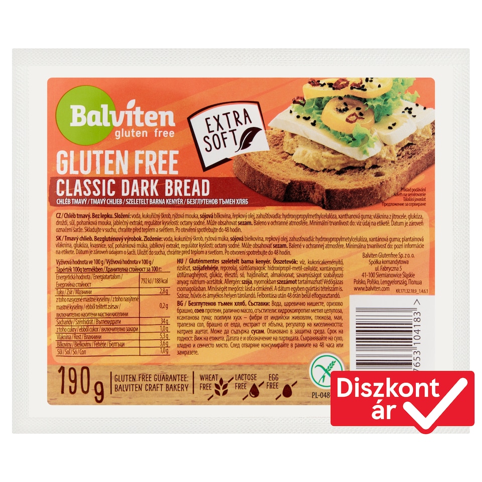 Balviten gluténmentes vegán szeletelt barna kenyér 190 g  1. kép