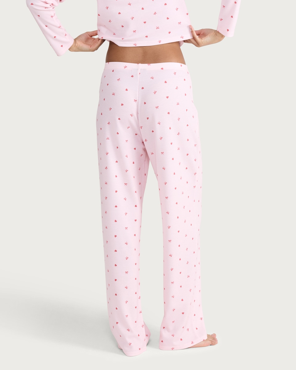 image 1 of OH ME OH MY Ribbed Heart Bow Print Pyjama Bottoms in Pink