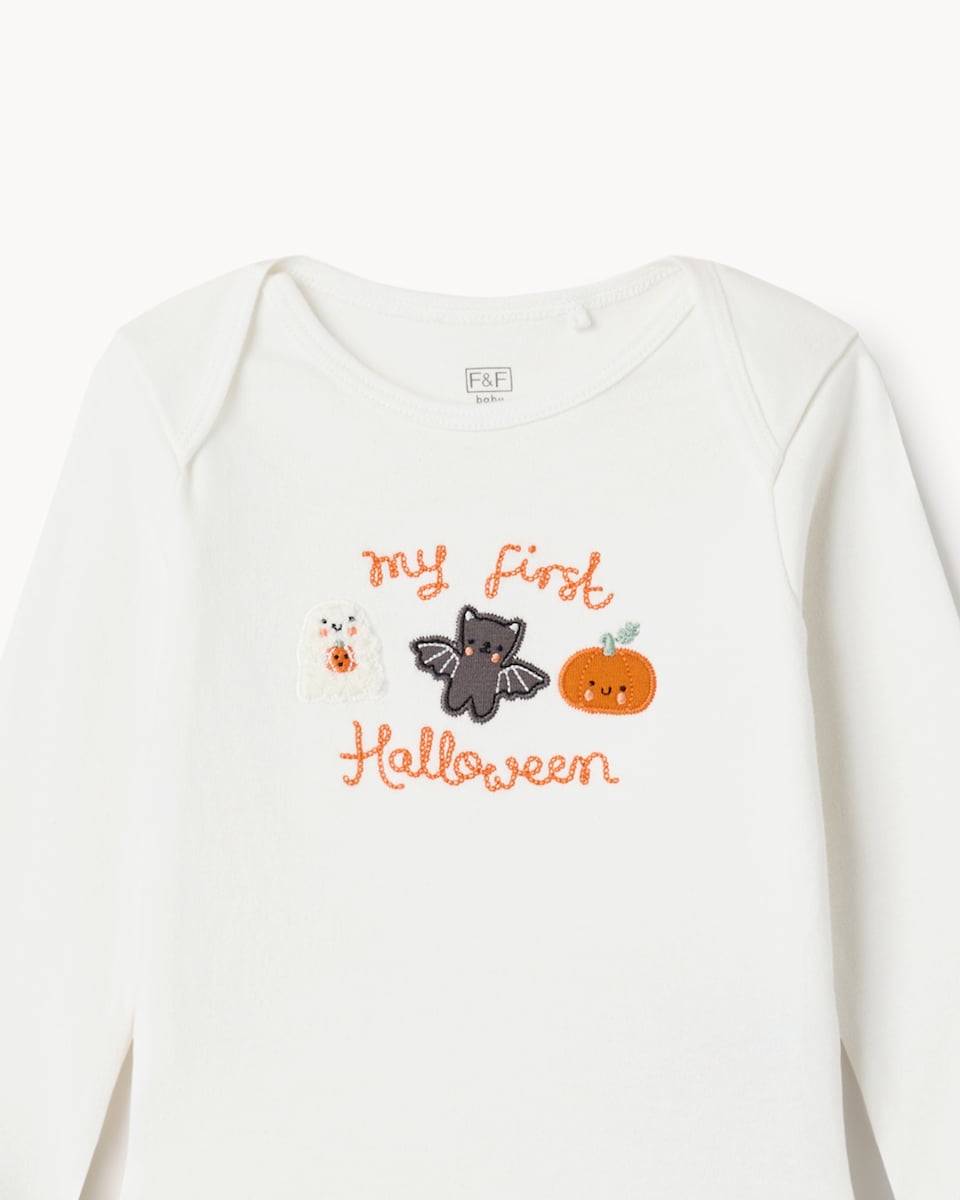 image 1 of F&F Baby Pure Cotton My First Halloween Bodysuit in White