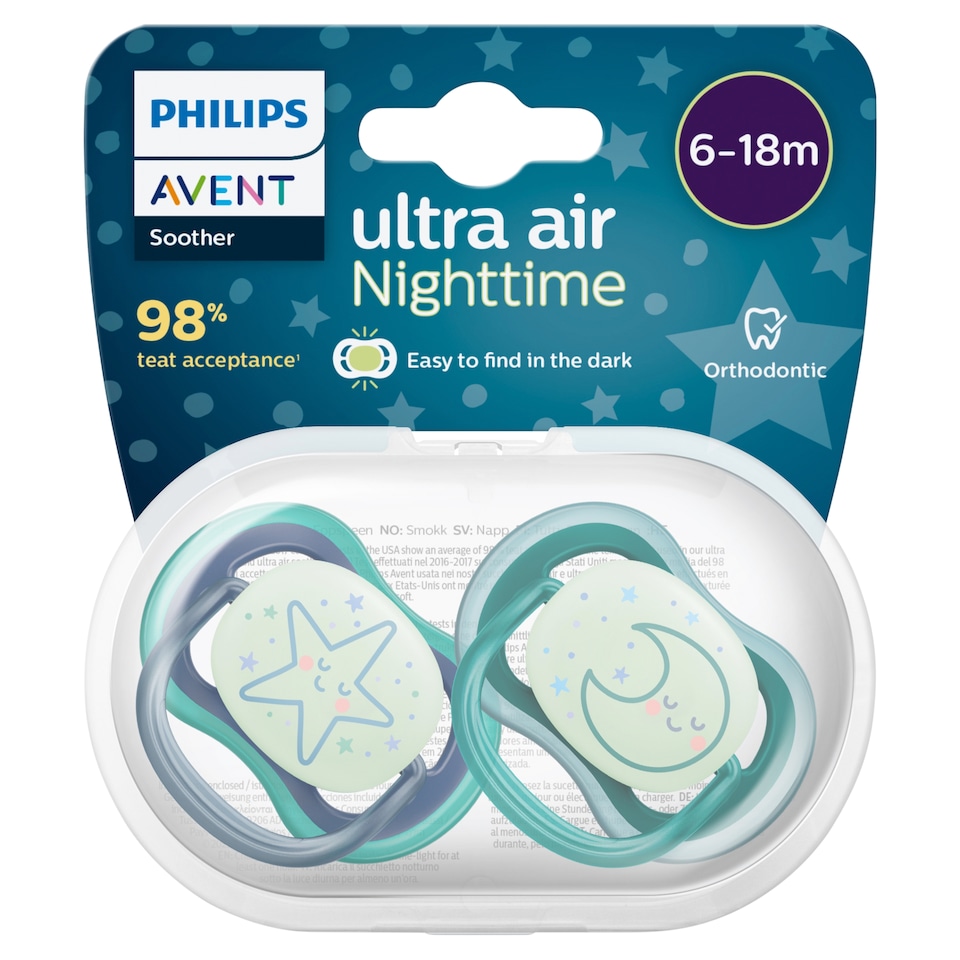 image 1 of Philips Avent Ultra Air Nighttime Soother 6-18 months 2 pack