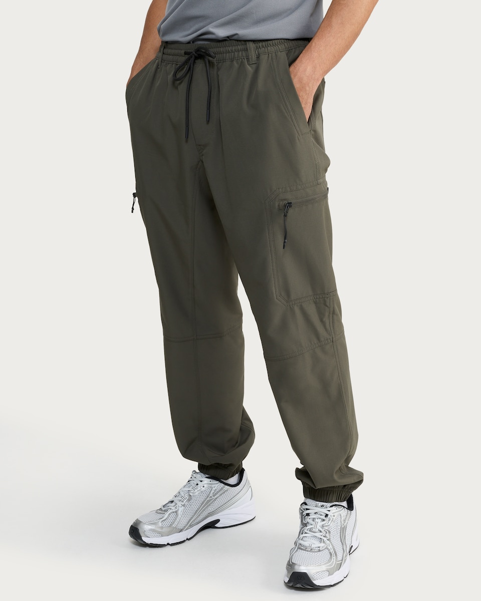 image 1 of 9 Peaks Elasticated Cargo Trousers in Khaki