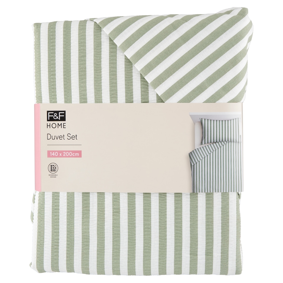 F&F Home Seersucker Strip Green Duvet Set 140 x 200 cm