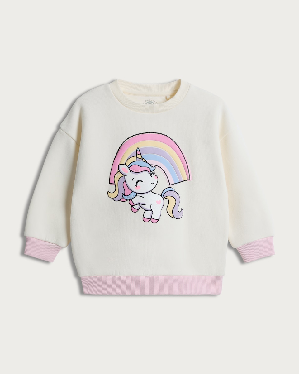image 1 of F&F Girls Cotton Rich Unicorn Sweatshirt in White