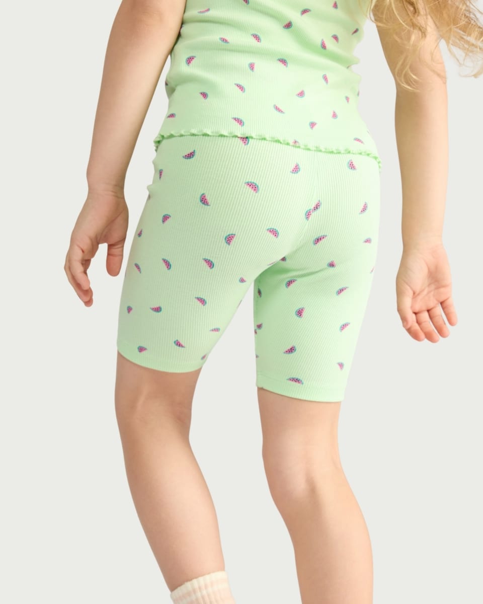 image 1 of F&F Girls 2-Pack Cotton Rich Ribbed Watermelon Cycling Shorts in Green
