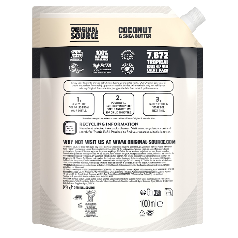 image 1 of Original Source Coconut & Shea Butter Shower Gel Refill 1L