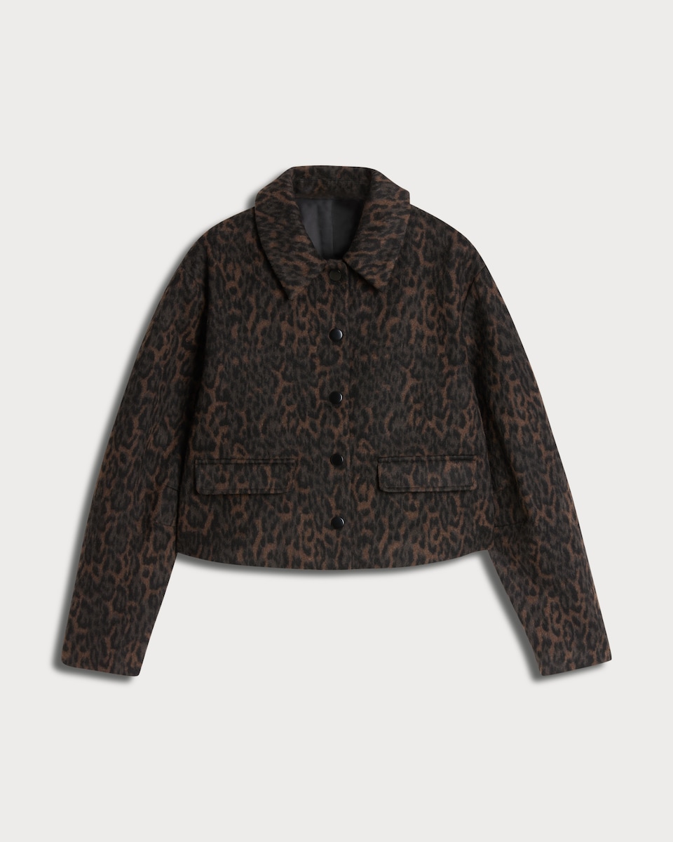image 1 of F&F Brushed Leopard Print Cropped Jacket in Brown