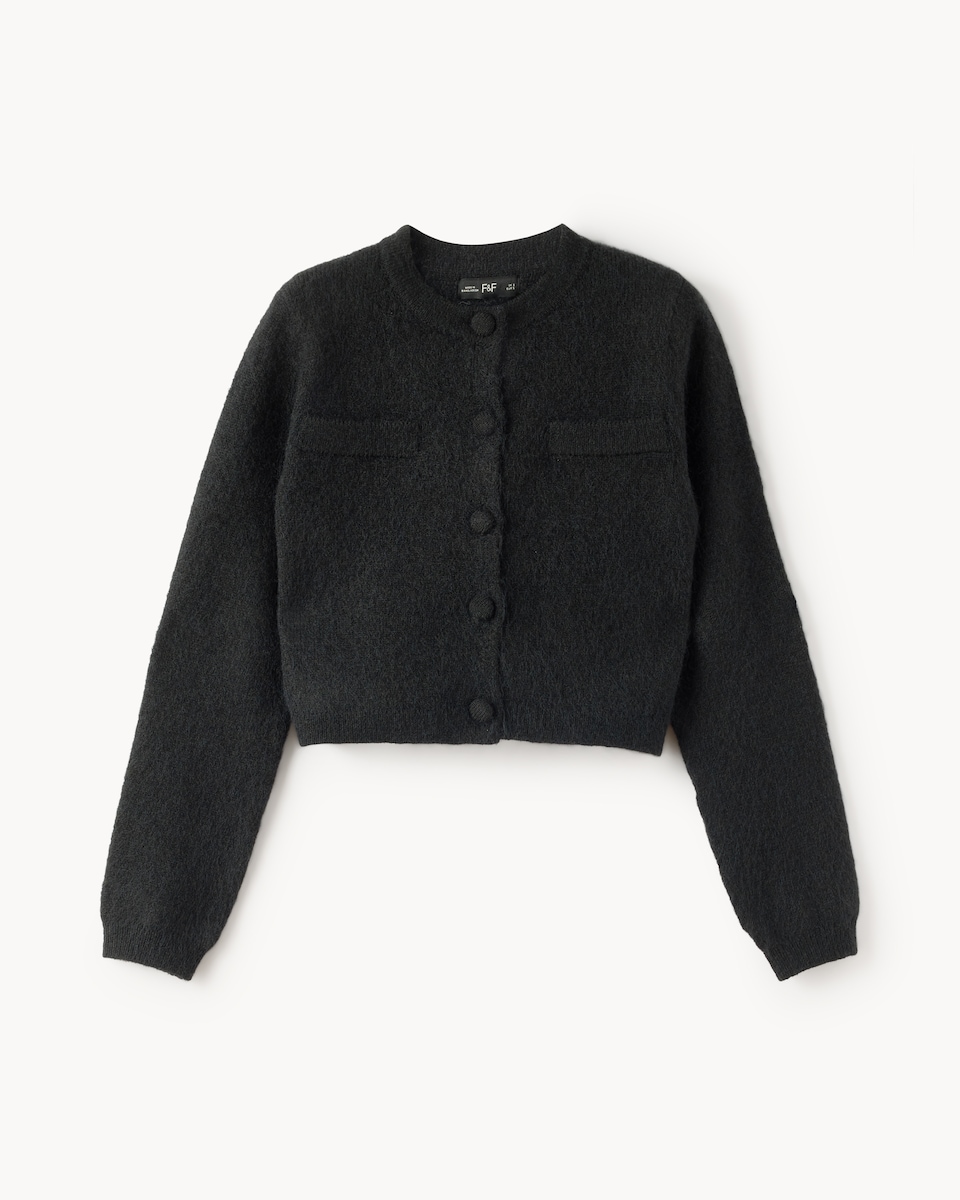 image 1 of F&F Crew Neck Cardigan in Black