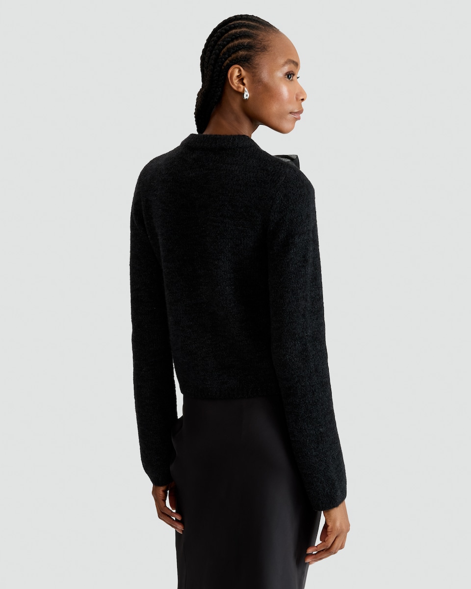 image 1 of The F&F Edit Textured Bow Detail Cardigan with Wool in Black