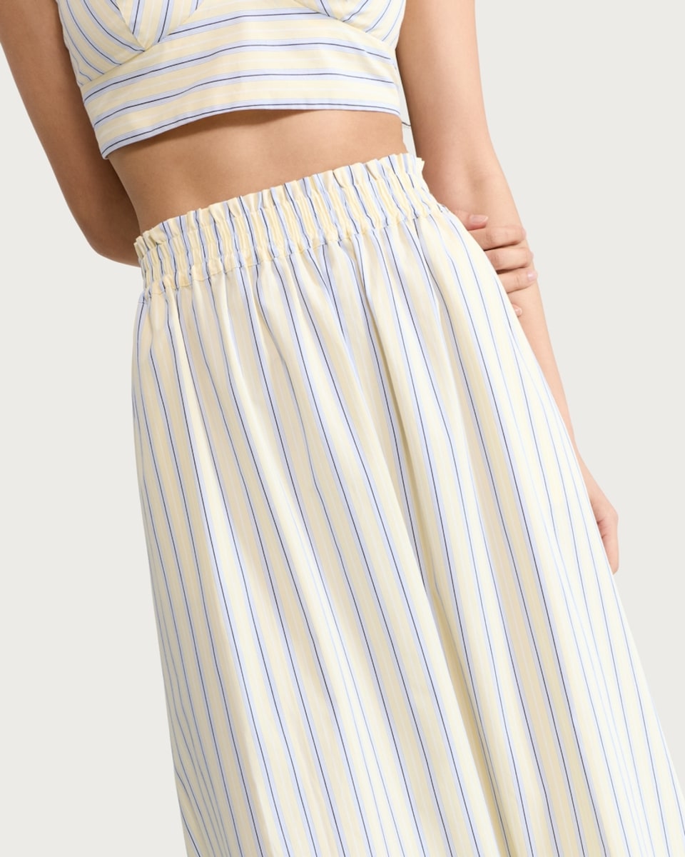 image 1 of F&F Pure Cotton Poplin Stripe Co-ord Midi Skirt in Yellow