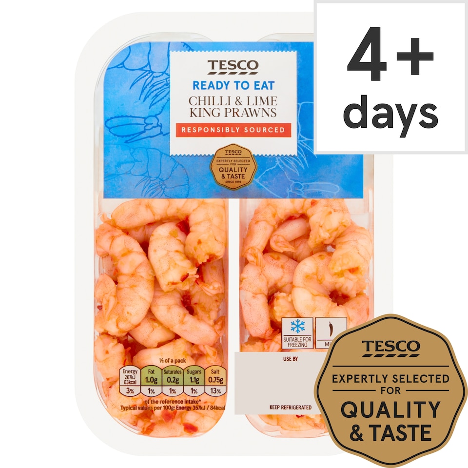 Tesco Chilli & Lime King Prawns 150G