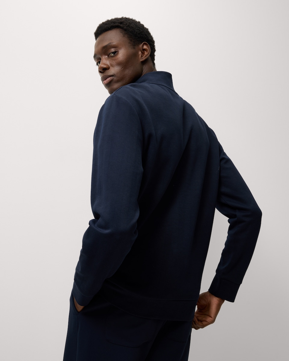 image 1 of F&F Cotton Rich Herringbone Half Zip Sweatshirt in Navy