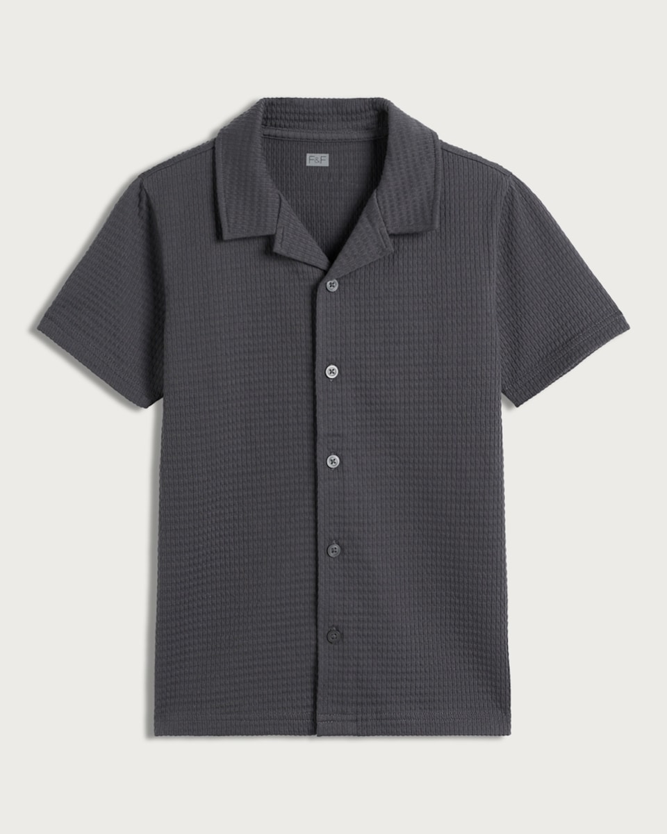 image 1 of F&F Boys Cotton Rich Textured Short Sleeved Shirt in Grey