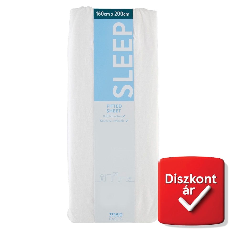 Tesco Basics fehér gumis lepedő 160 cm x 200 cm