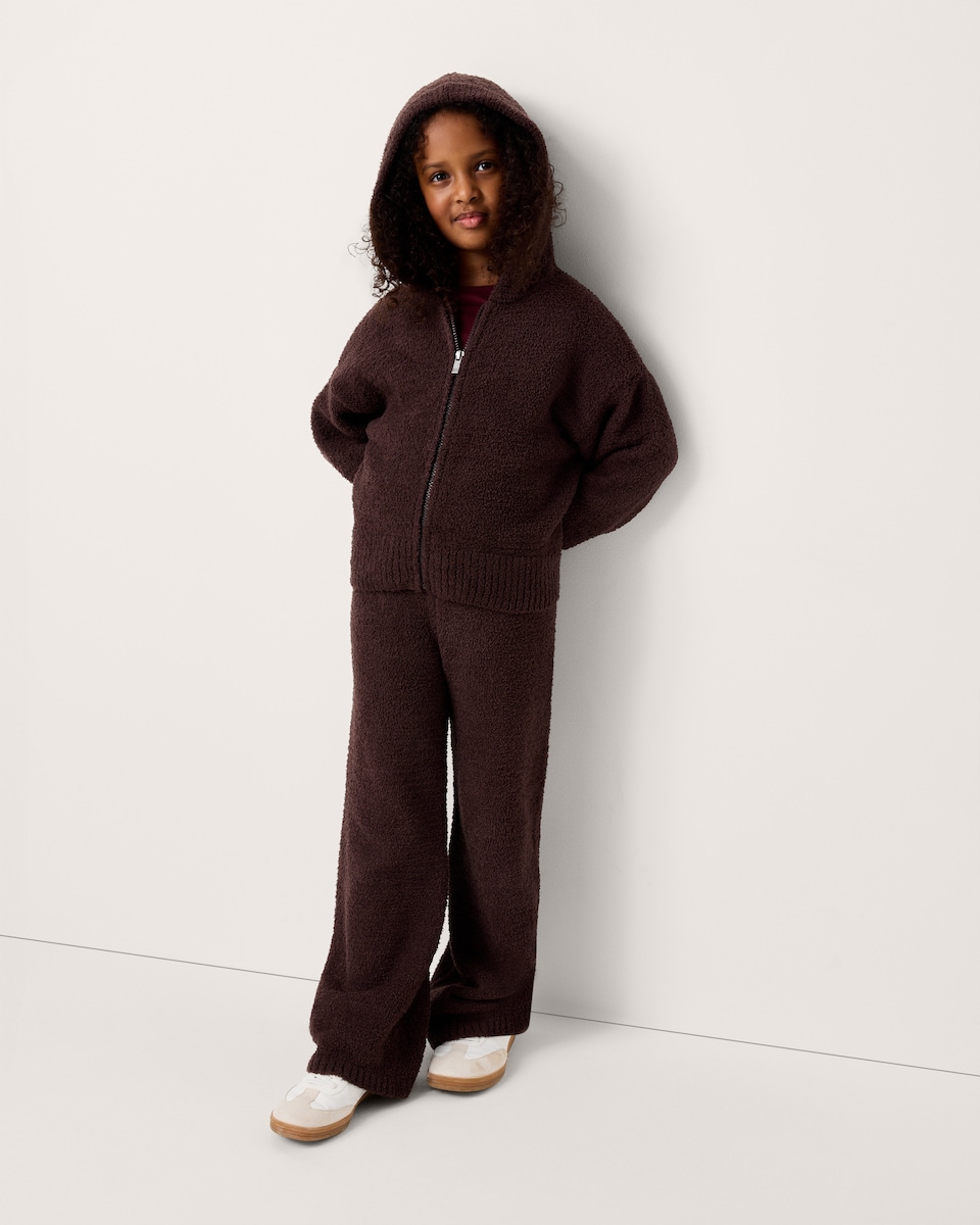image 1 of F&F Girls Knitted Zip Through Hoodie and Joggers Set in Brown