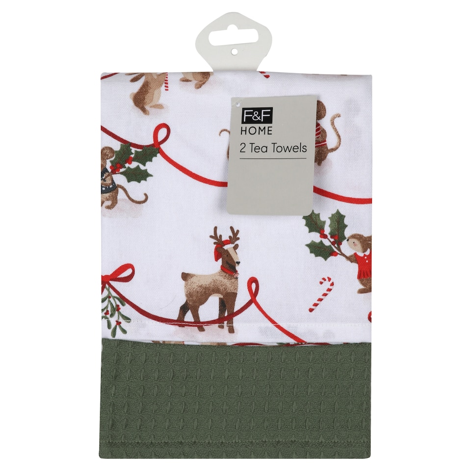 F&F Home Candy cane mouse Tea Towel 2 Pack