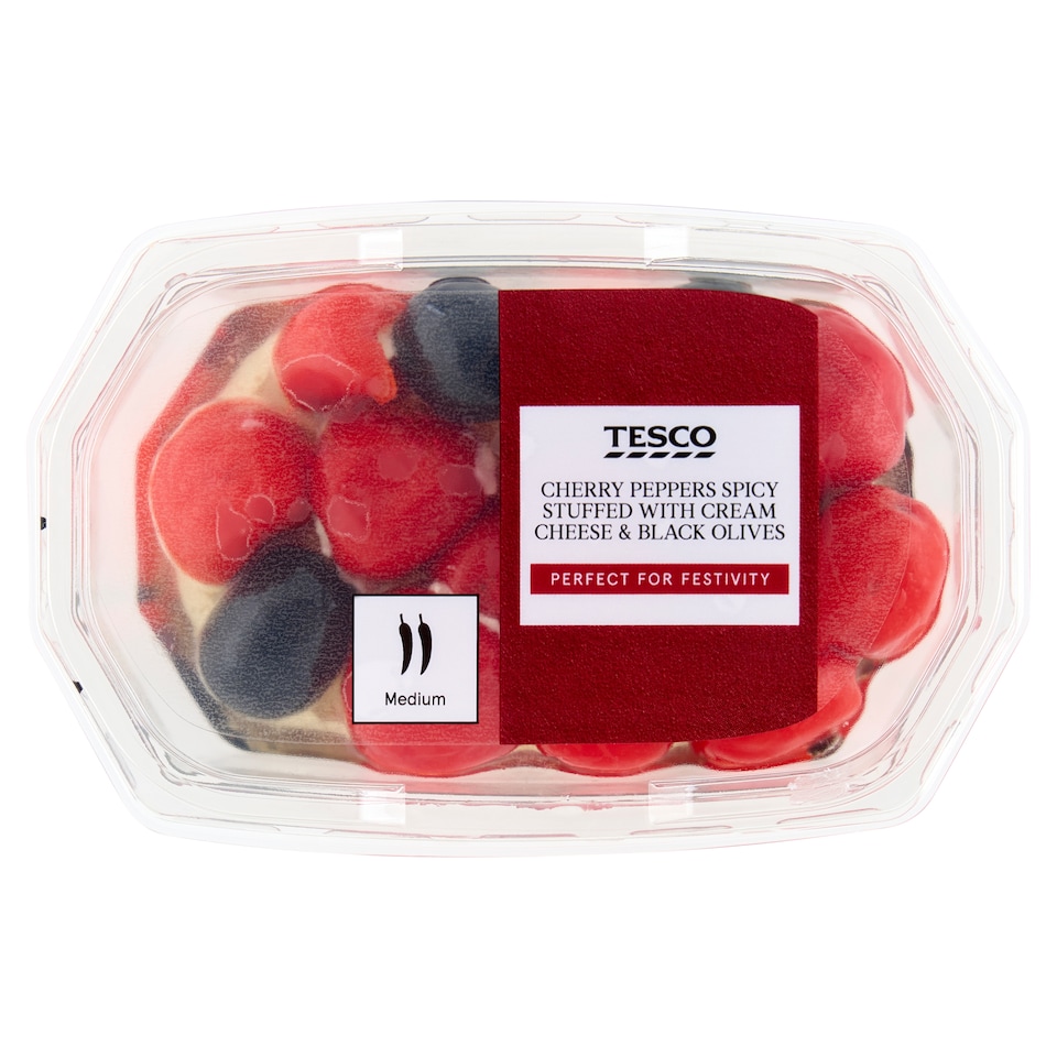 Tesco Cherry Peppers Spicy Stuffed with Cream Cheese & Black Olives 150g