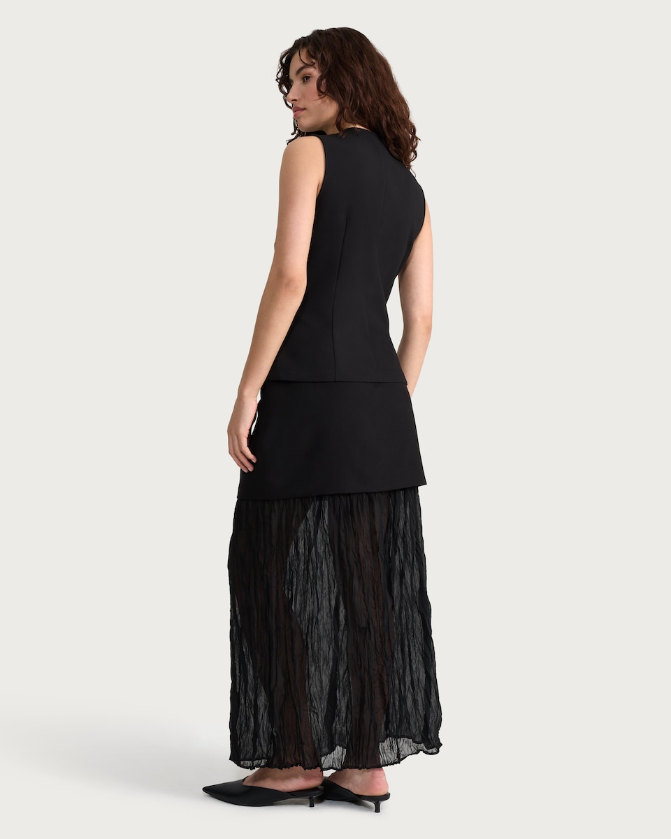 image 1 of F&F Crinkle Textured Layered Co-ord Midi Skirt in Black