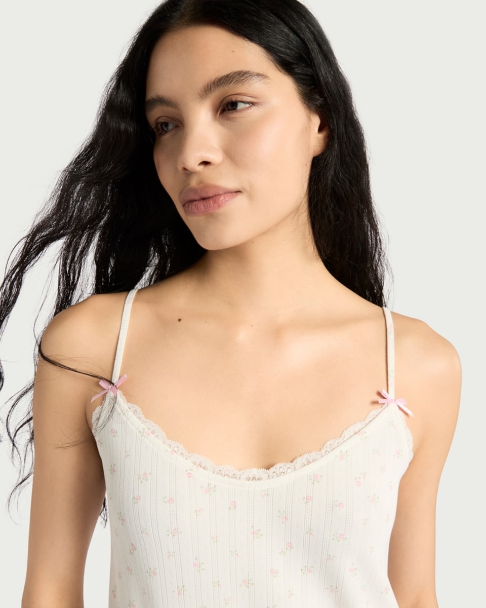 image 1 of F&F Ribbed Floral Print Pyjama Nightdress in Multi White