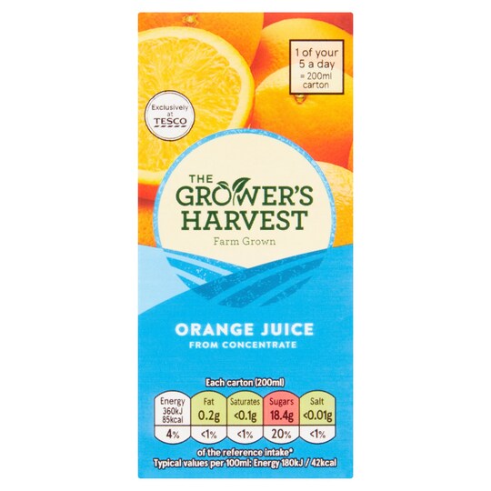 Growers Harvest Orange Juice From Concentrate 200Ml Tesco Groceries