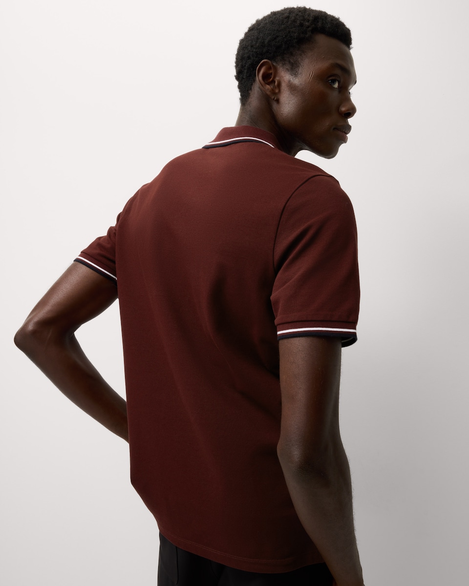 image 1 of F&F Cotton Rich Tipped Short Sleeved Polo Shirt in Burgundy