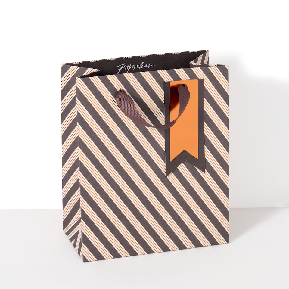image 1 of Paperchase Brown Foiled Striped Medium Gift Bag