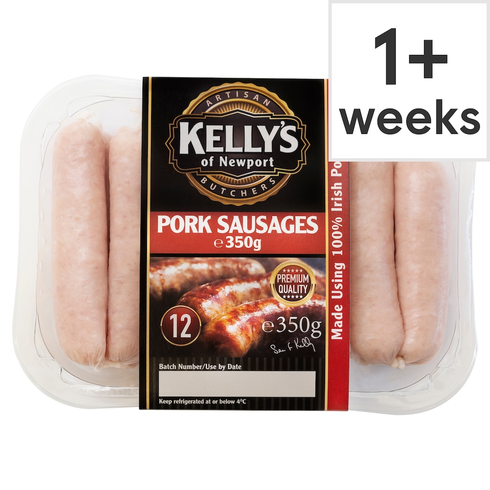 Kellys of Newport Butchers 12 Pork Sausages 350G